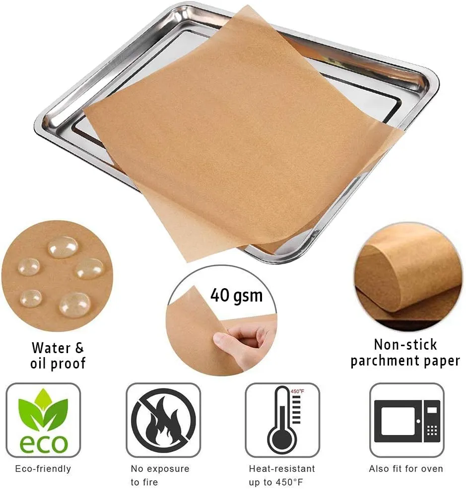 Comfylife 200 Parchment Sheets - No Curl, No Tear, No Burn Baking Paper (16 x 12 inch) Precut, Unbleached Parchment Paper for Baking & Cooking