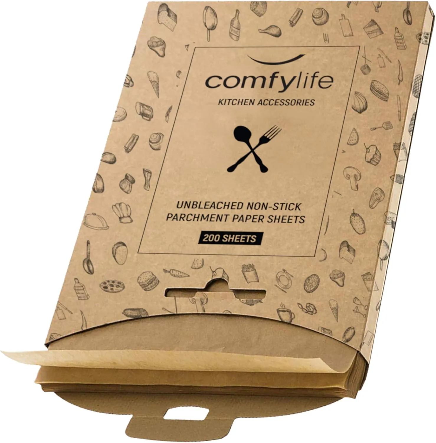 Comfylife 200 Parchment Sheets - No Curl, No Tear, No Burn Baking Paper (16 x 12 inch) Precut, Unbleached Parchment Paper for Baking & Cooking