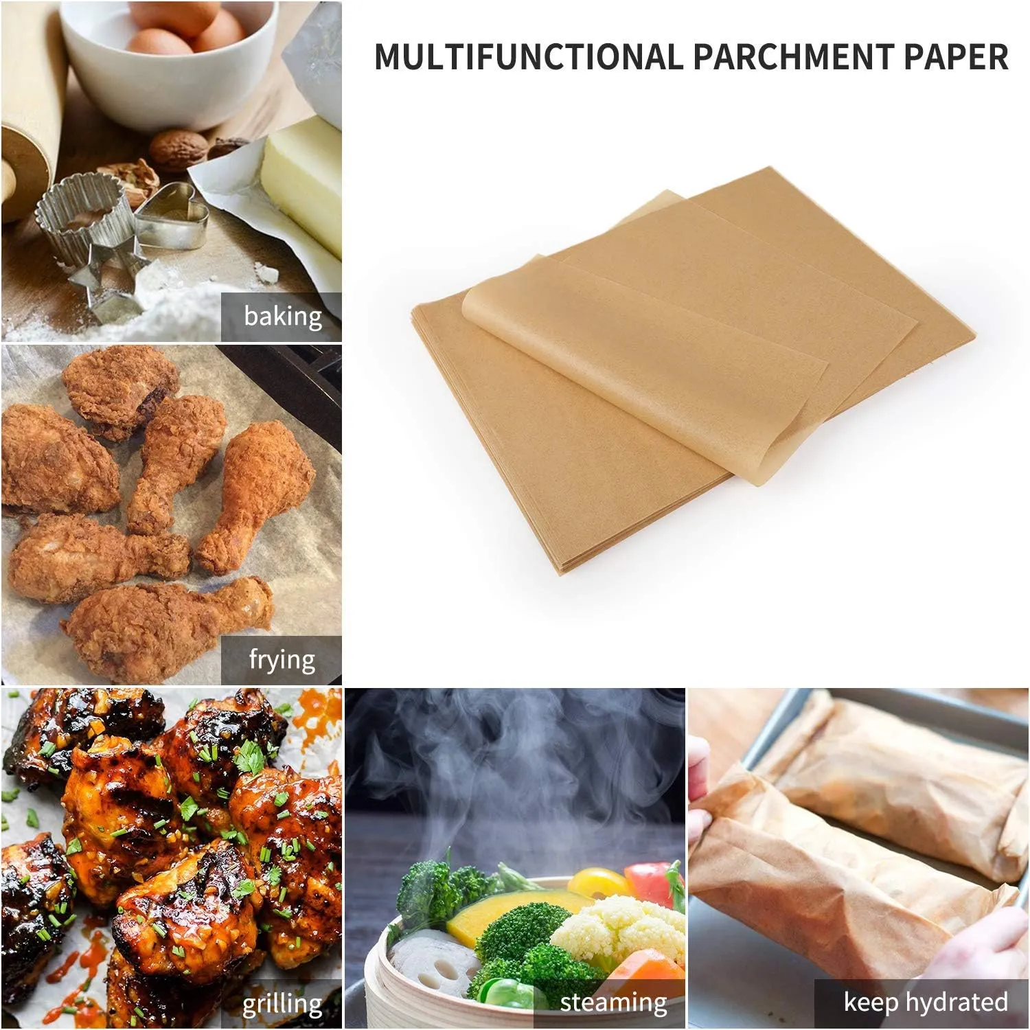 Comfylife 200 Parchment Sheets - No Curl, No Tear, No Burn Baking Paper (16 x 12 inch) Precut, Unbleached Parchment Paper for Baking & Cooking