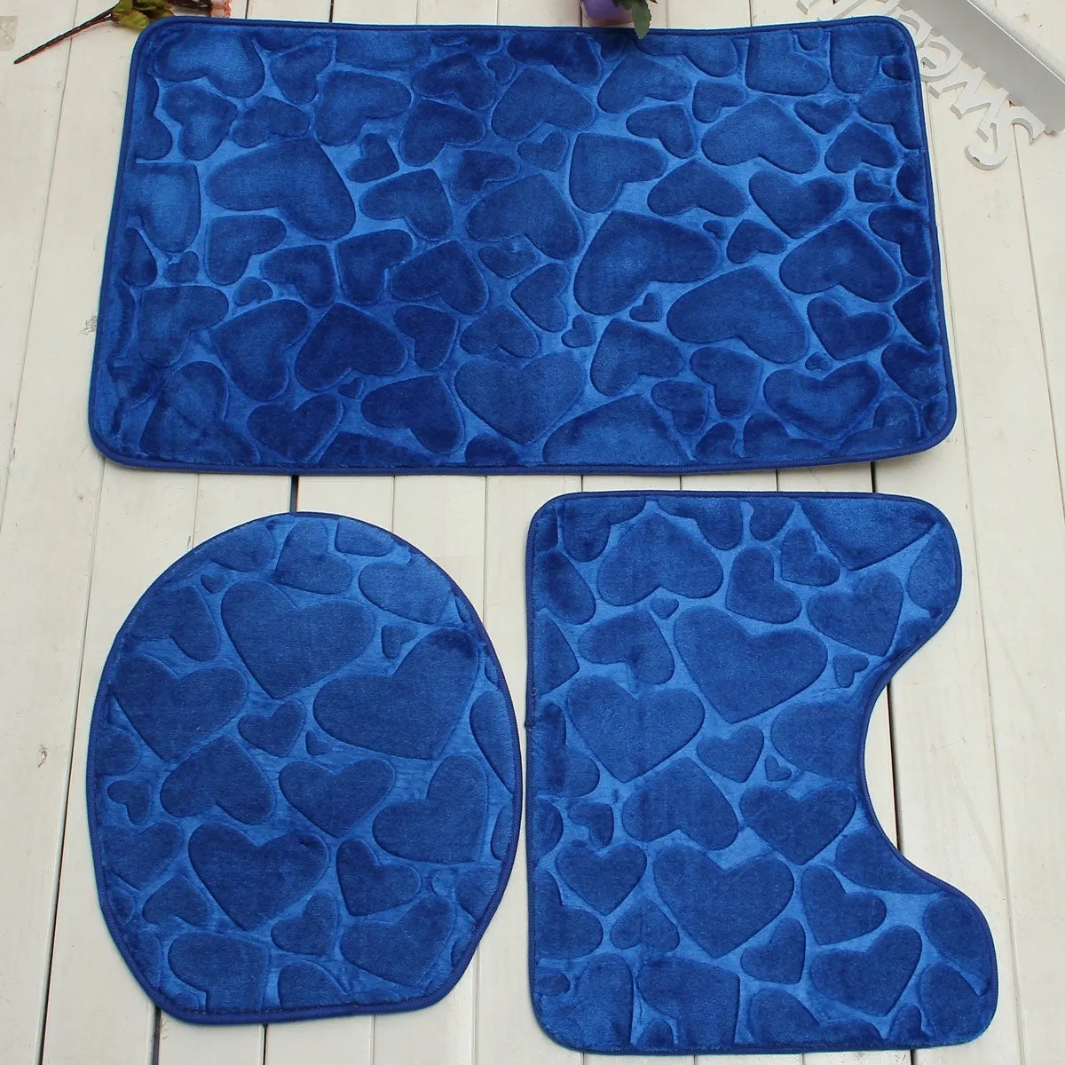 Coral Velvet 3Pcs Non-Slip Bathroom Pedestal Rugs   Toilet Seat Lid Cover Set Floor Carpet Shower Mat Room Comfy Washable