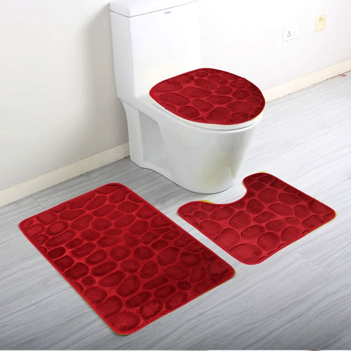 Coral Velvet 3Pcs Non-Slip Bathroom Pedestal Rugs   Toilet Seat Lid Cover Set Floor Carpet Shower Mat Room Comfy Washable
