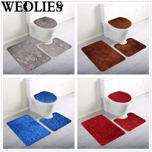 Coral Velvet 3Pcs Non-Slip Bathroom Pedestal Rugs   Toilet Seat Lid Cover Set Floor Carpet Shower Mat Room Comfy Washable