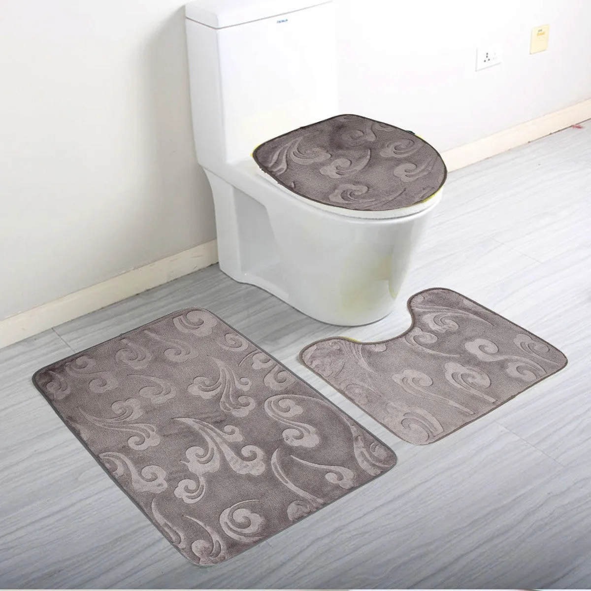 Coral Velvet 3Pcs Non-Slip Bathroom Pedestal Rugs   Toilet Seat Lid Cover Set Floor Carpet Shower Mat Room Comfy Washable