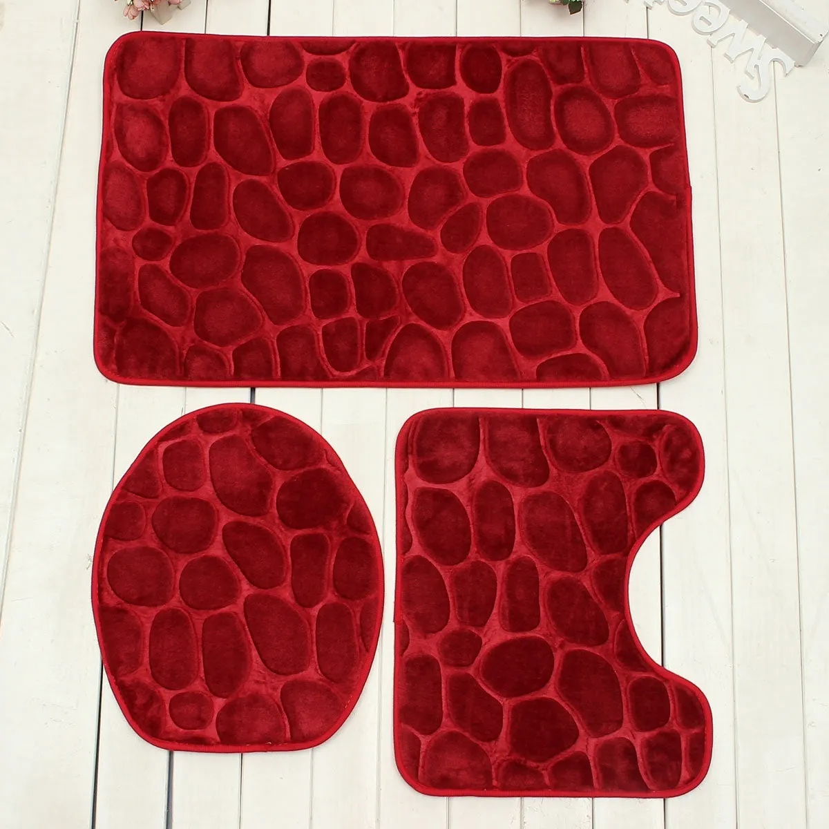 Coral Velvet 3Pcs Non-Slip Bathroom Pedestal Rugs   Toilet Seat Lid Cover Set Floor Carpet Shower Mat Room Comfy Washable