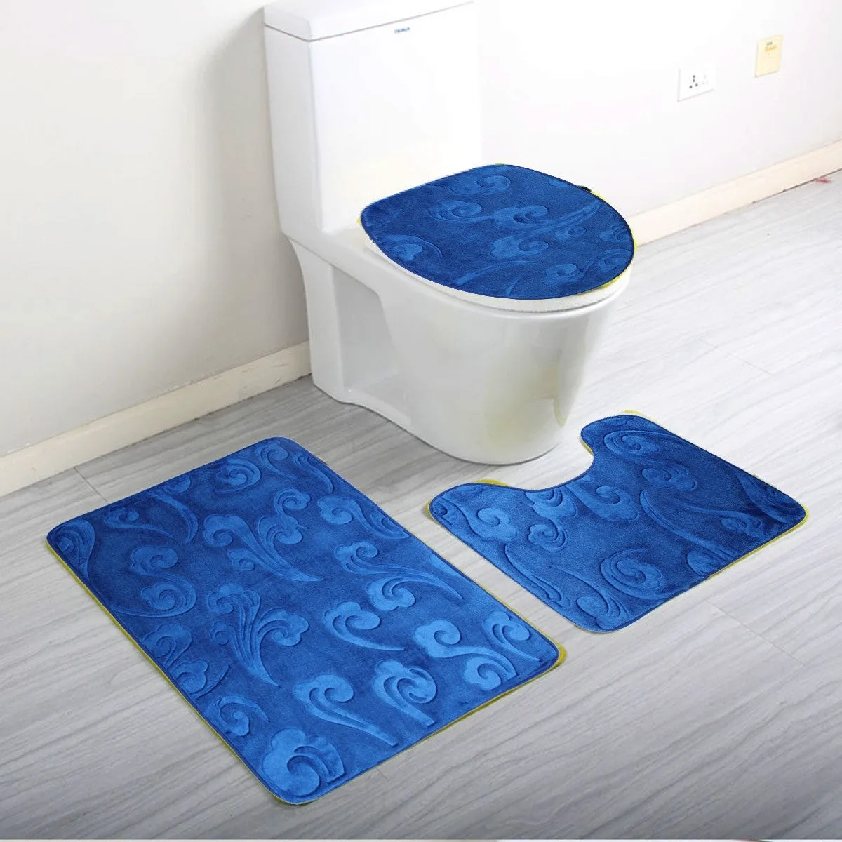 Coral Velvet 3Pcs Non-Slip Bathroom Pedestal Rugs   Toilet Seat Lid Cover Set Floor Carpet Shower Mat Room Comfy Washable