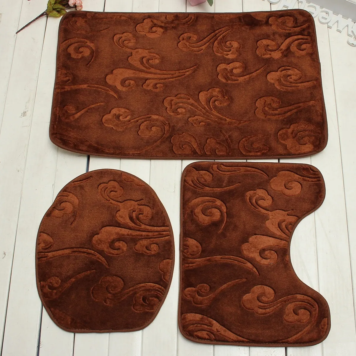 Coral Velvet 3Pcs Non-Slip Bathroom Pedestal Rugs   Toilet Seat Lid Cover Set Floor Carpet Shower Mat Room Comfy Washable