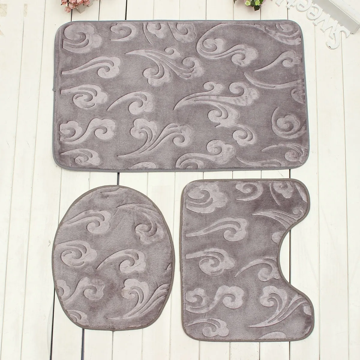 Coral Velvet 3Pcs Non-Slip Bathroom Pedestal Rugs   Toilet Seat Lid Cover Set Floor Carpet Shower Mat Room Comfy Washable