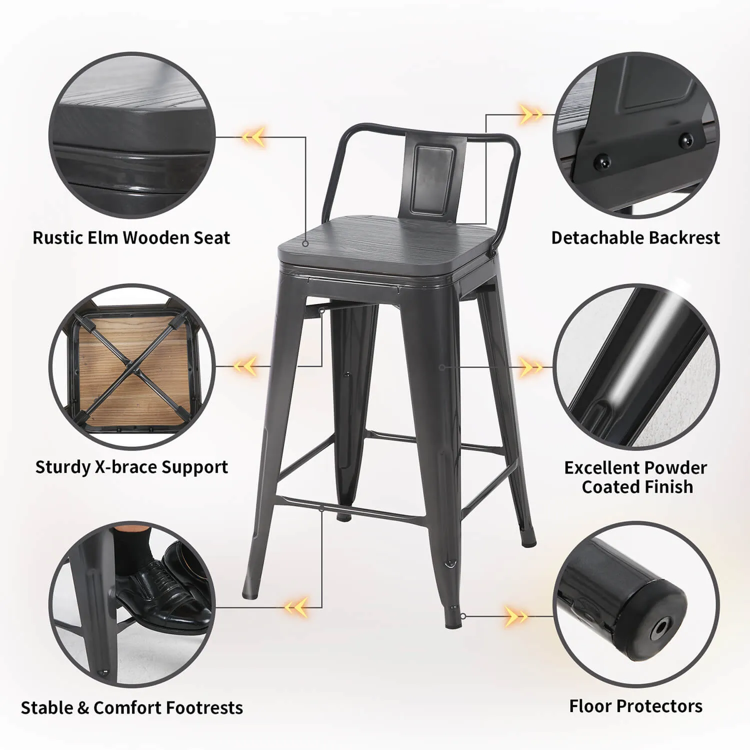 Dining Room 4pcs Barstool for Kitchen Patio Bar (Gray)