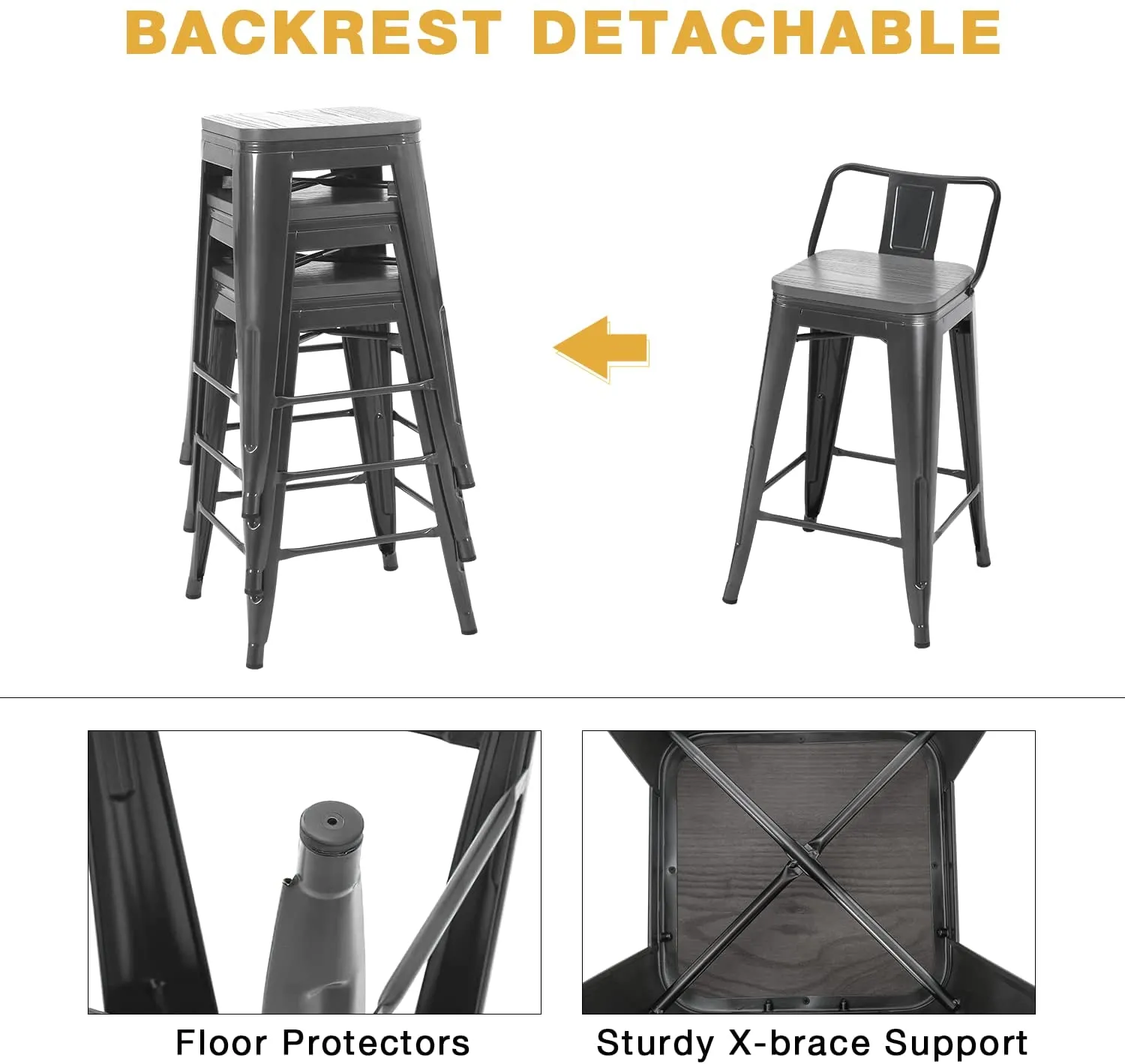 Dining Room 4pcs Barstool for Kitchen Patio Bar (Gray)