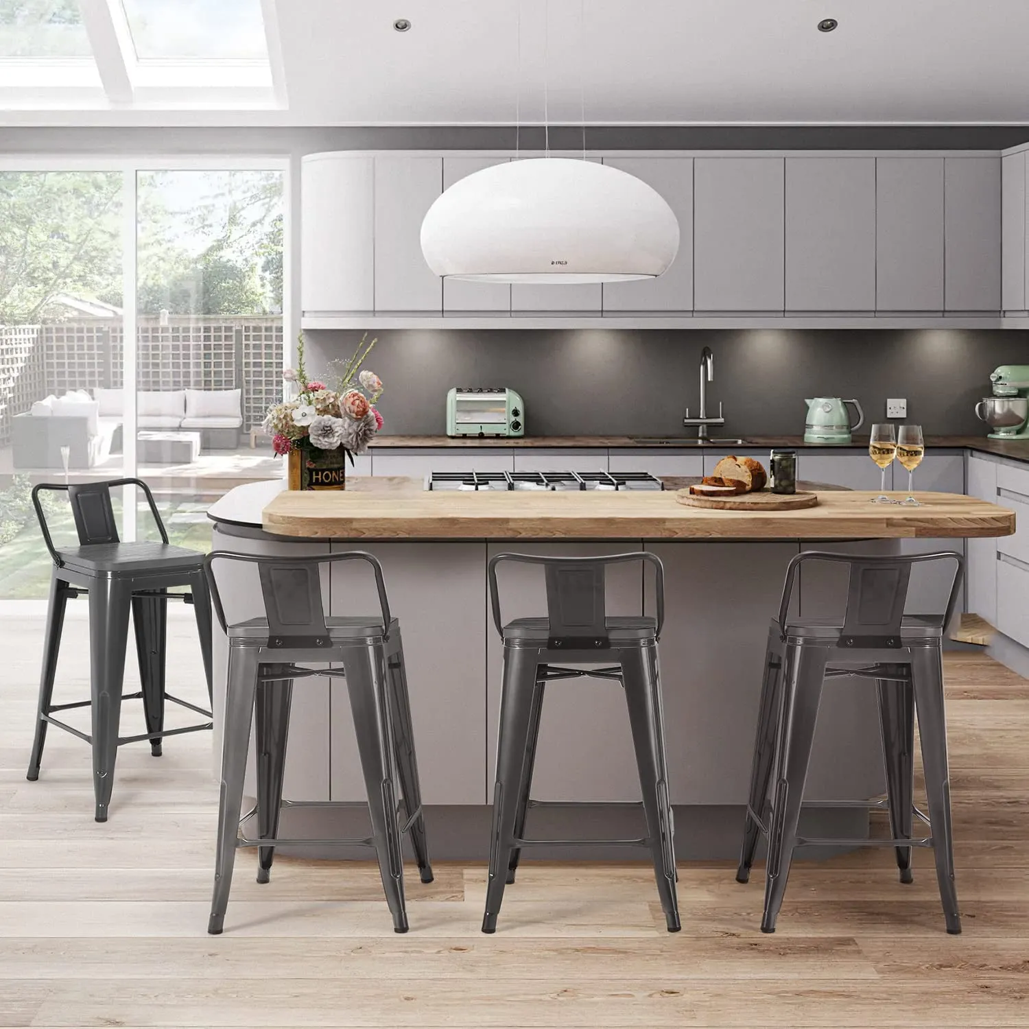 Dining Room 4pcs Barstool for Kitchen Patio Bar (Gray)