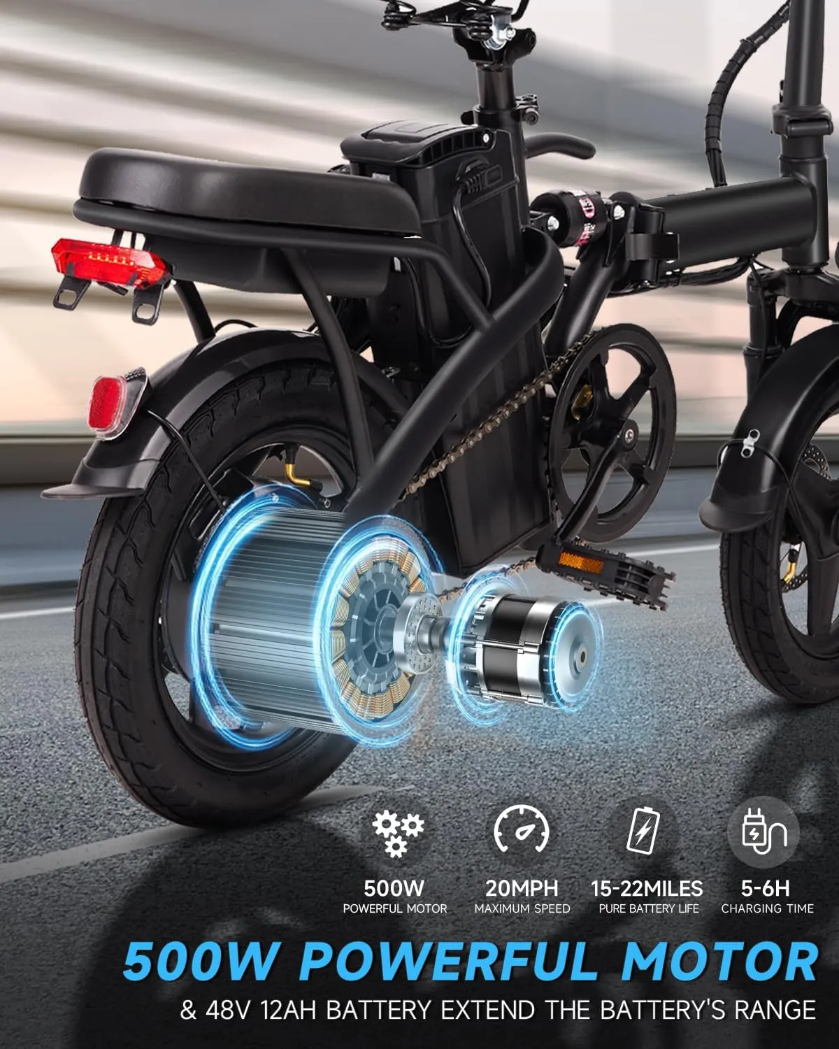 Electric Bike for Adults, Ebike, Electric Bicycle with 576WH Removable Battery,14"/20" Folding Ebike, 20MPH,20  Miles(MAX),500W High Motor,Multi-Shock Absorption,UL 2849,Commuting Mini E Bikes