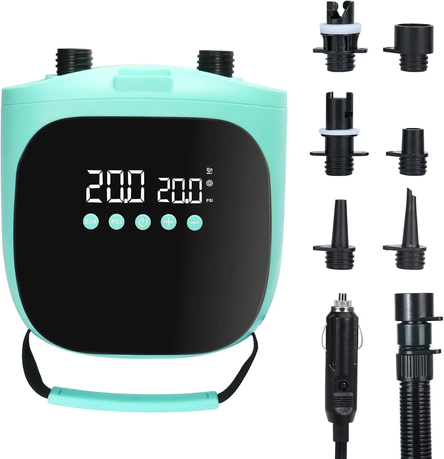 Electric Paddle Board Pump  20PSI High-Pressure Electric SUP Pump Air Pump with Auto Shutoff, Dual-Stage Inflation for Paddle Boards, Kayaks, Tents, Boats & Inflatables Green