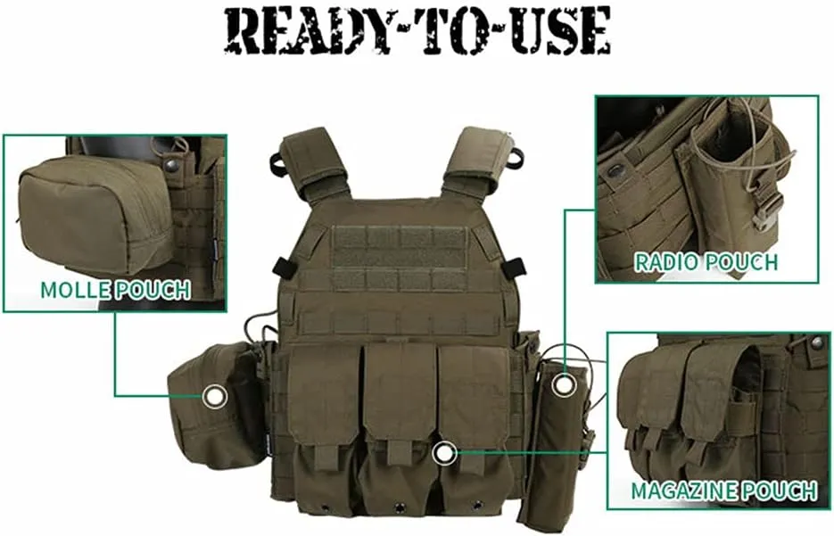 emersongear LBT6094A Style PC,Airsoft Paintball Tac Vest with Radio Pouch,Triple Mag Pouch and Dump Pouch