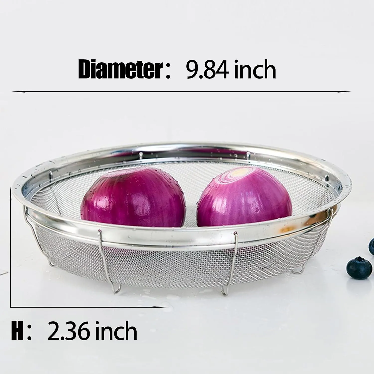 Fine Mesh Strainer for Kitchen, Stainless Steel Colander Bowl for Pasta, Rice, Fruit, Metal Net Baskets with Resting Base - Strain, Drain, Rinse Diameter 9.84 inch