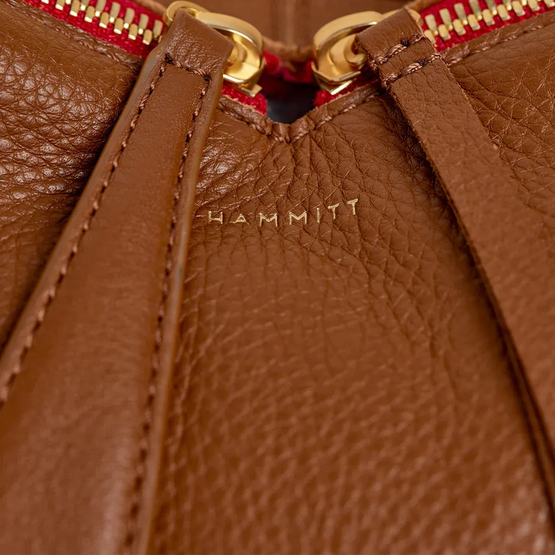 Hammitt Mr. G - Mahogany Pebble / Brushed Gold Red Zip