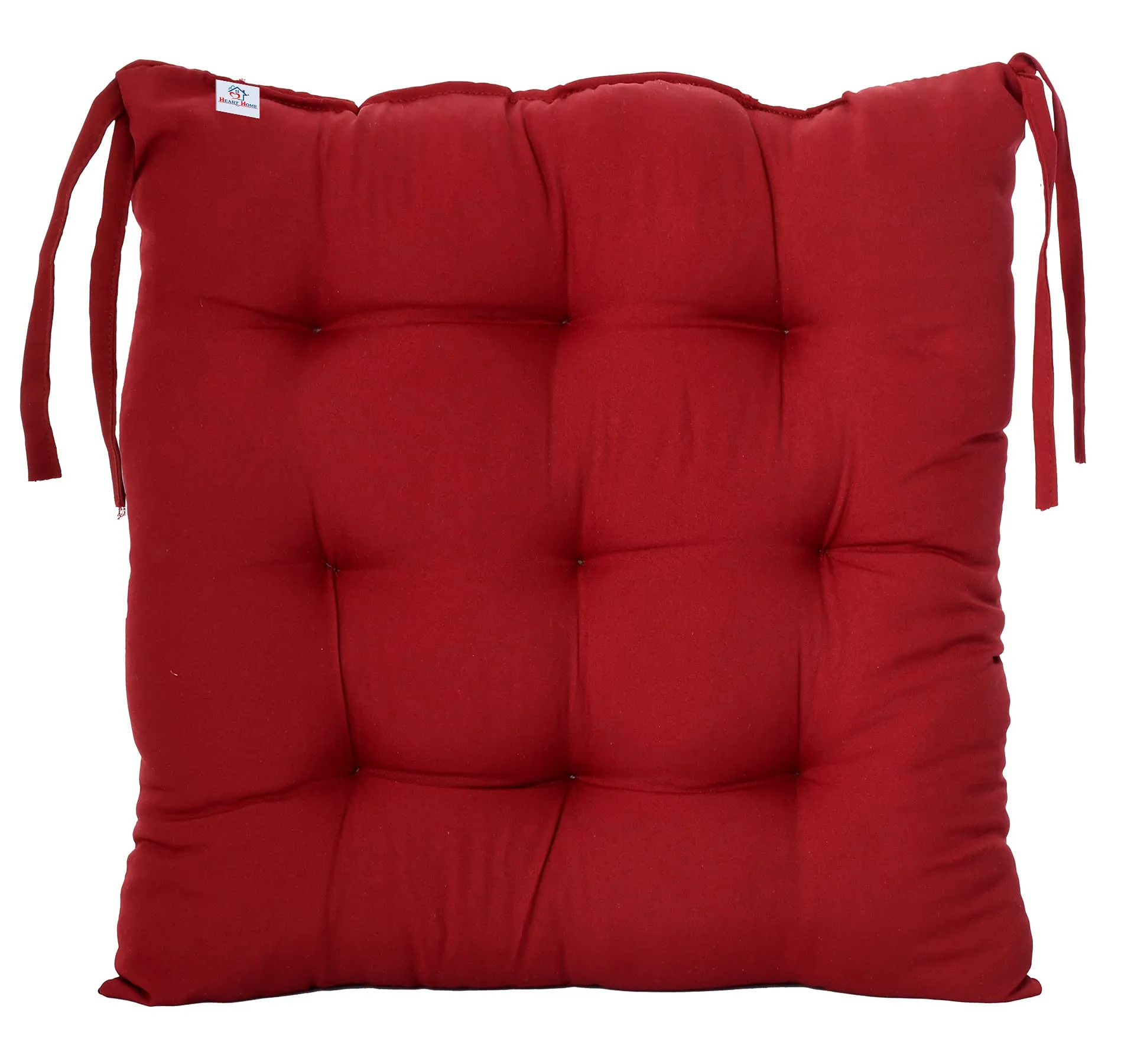 Heart Home Microfiber Square Chair Pad/Cushion for Office|Home or Car Sitting with Ties (Maroon)