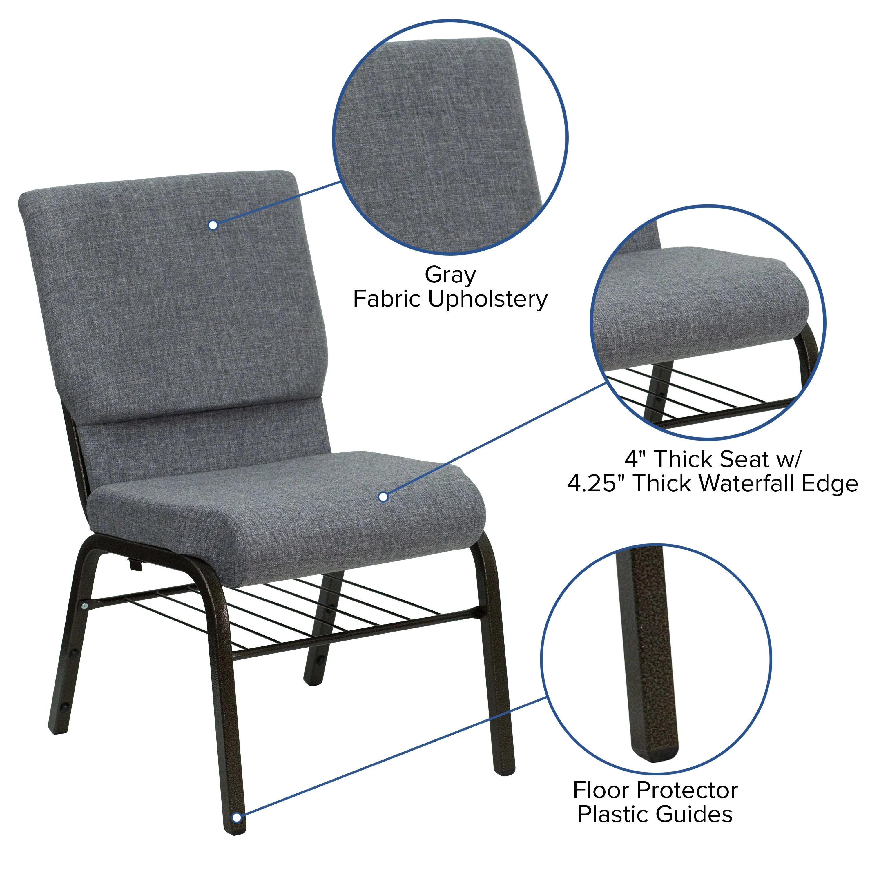 HERCULES Series 18.5''W Church Chair with Book Rack
