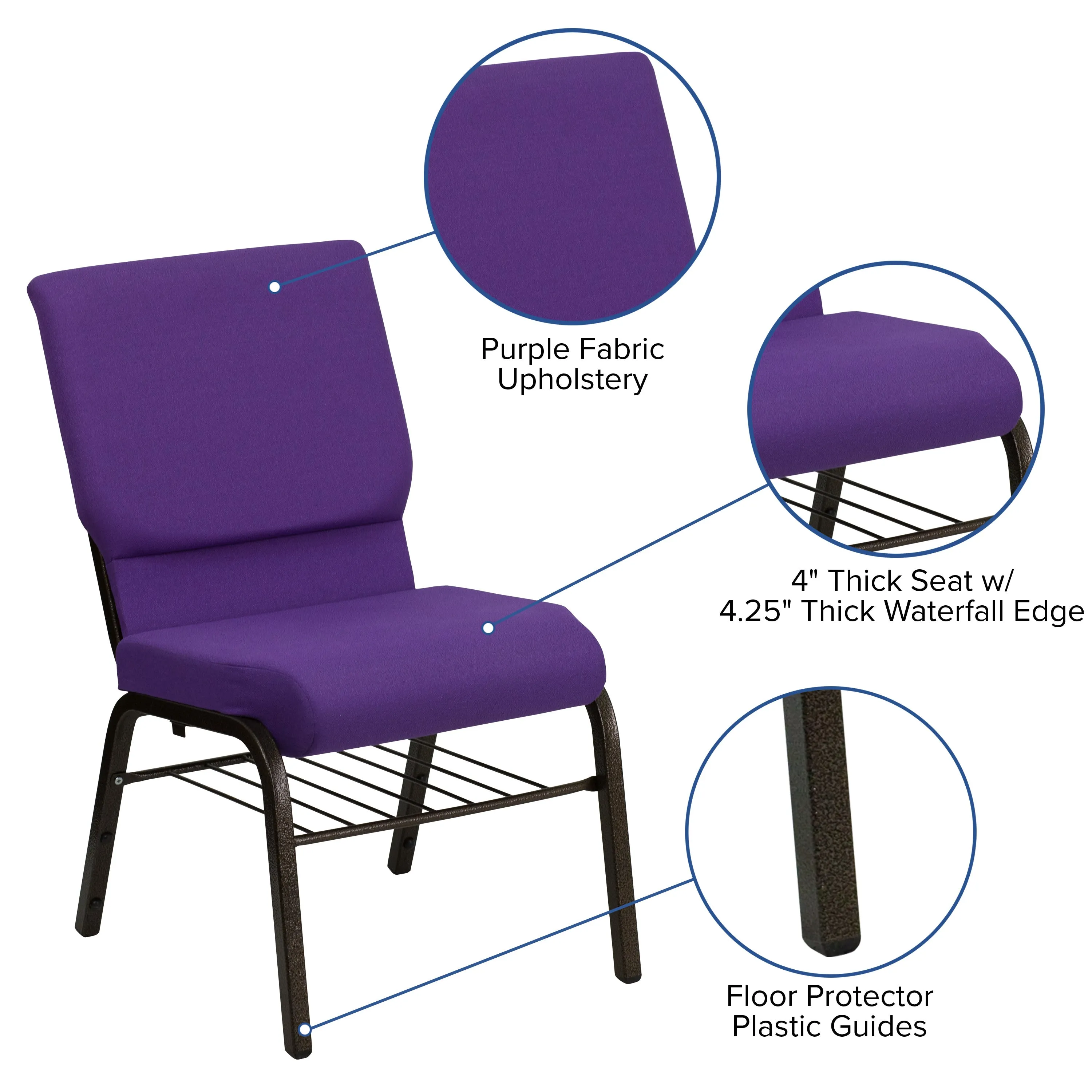 HERCULES Series 18.5''W Church Chair with Book Rack