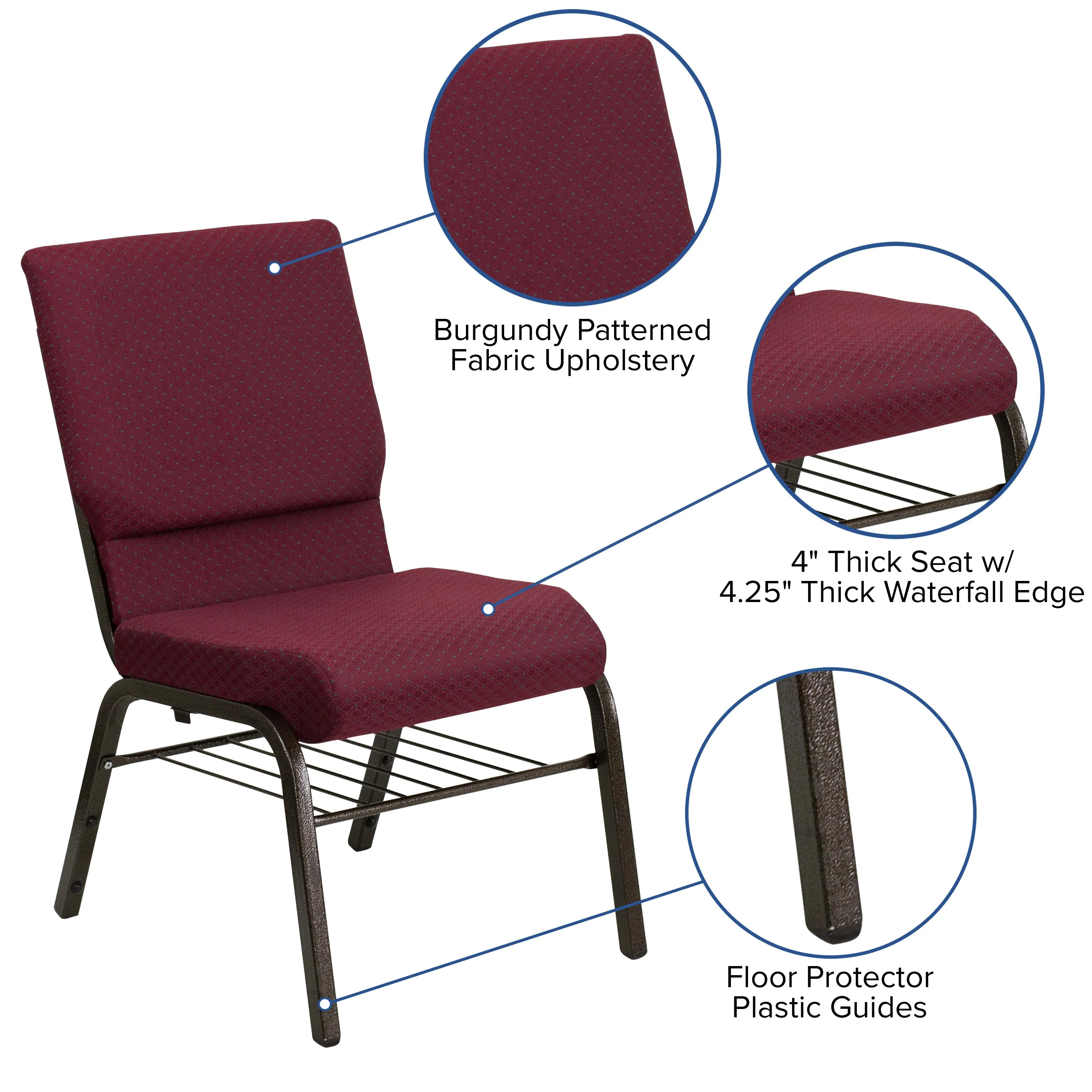 HERCULES Series 18.5''W Church Chair with Book Rack