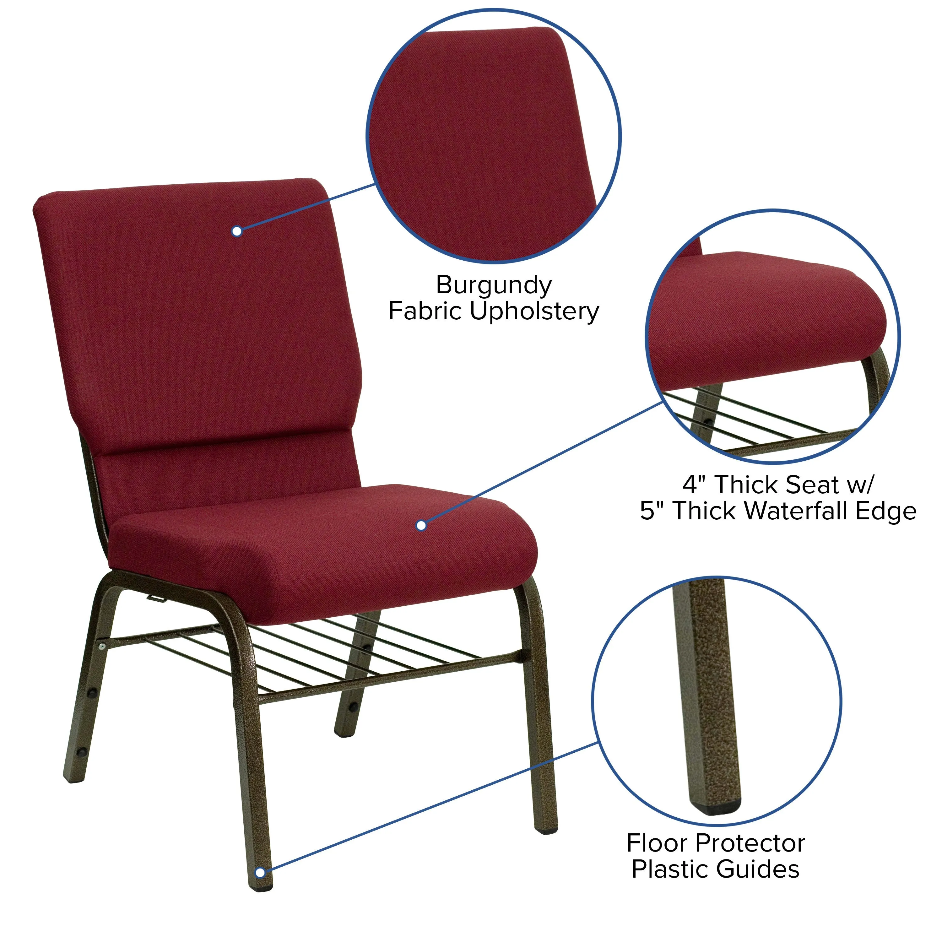 HERCULES Series 18.5''W Church Chair with Book Rack