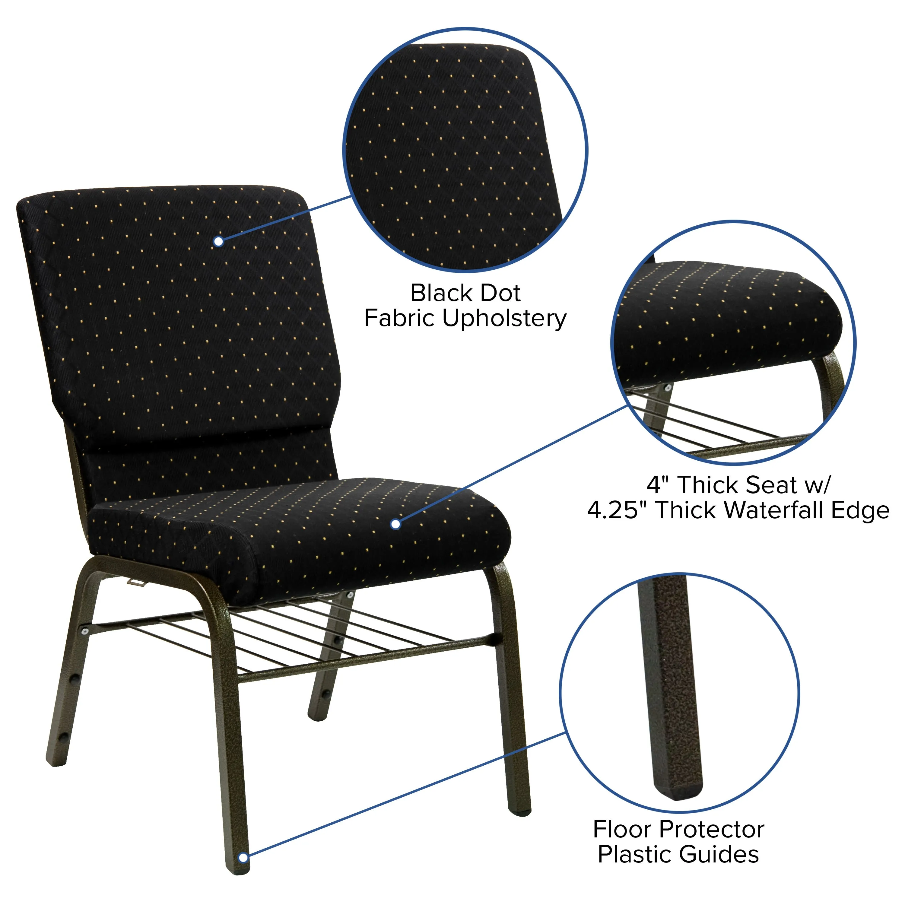 HERCULES Series 18.5''W Church Chair with Book Rack