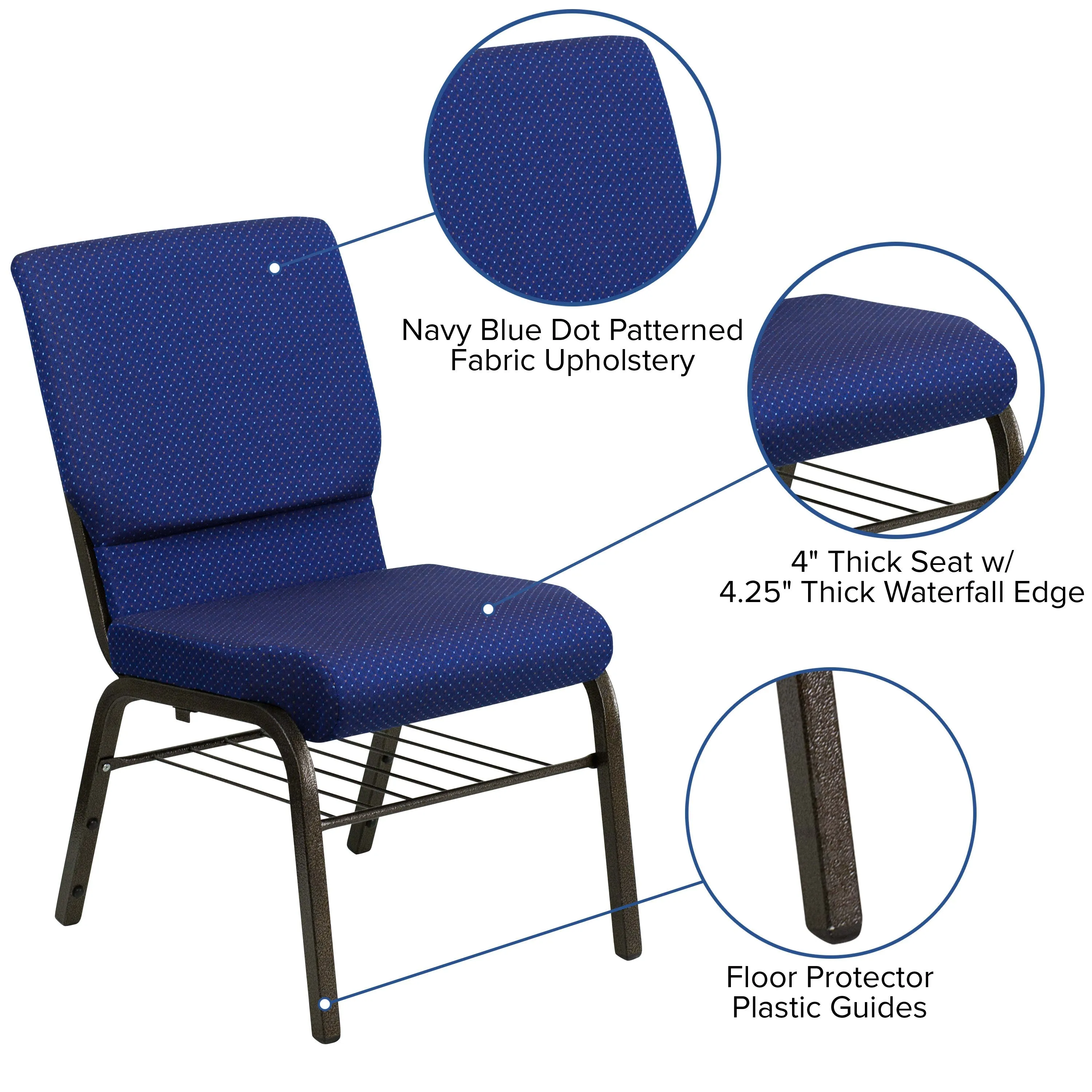 HERCULES Series 18.5''W Church Chair with Book Rack