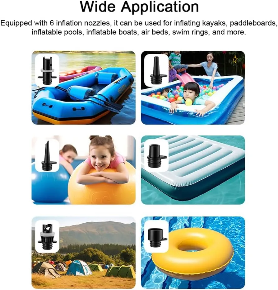 HXBER Portable Paddle Board Pump 20PSI High Pressure Electric Air Compressor Pump Inflation & Deflation Pump with 6 Nozzles for Inflatable Boat Pool Surfboard Stand-up Paddle Board