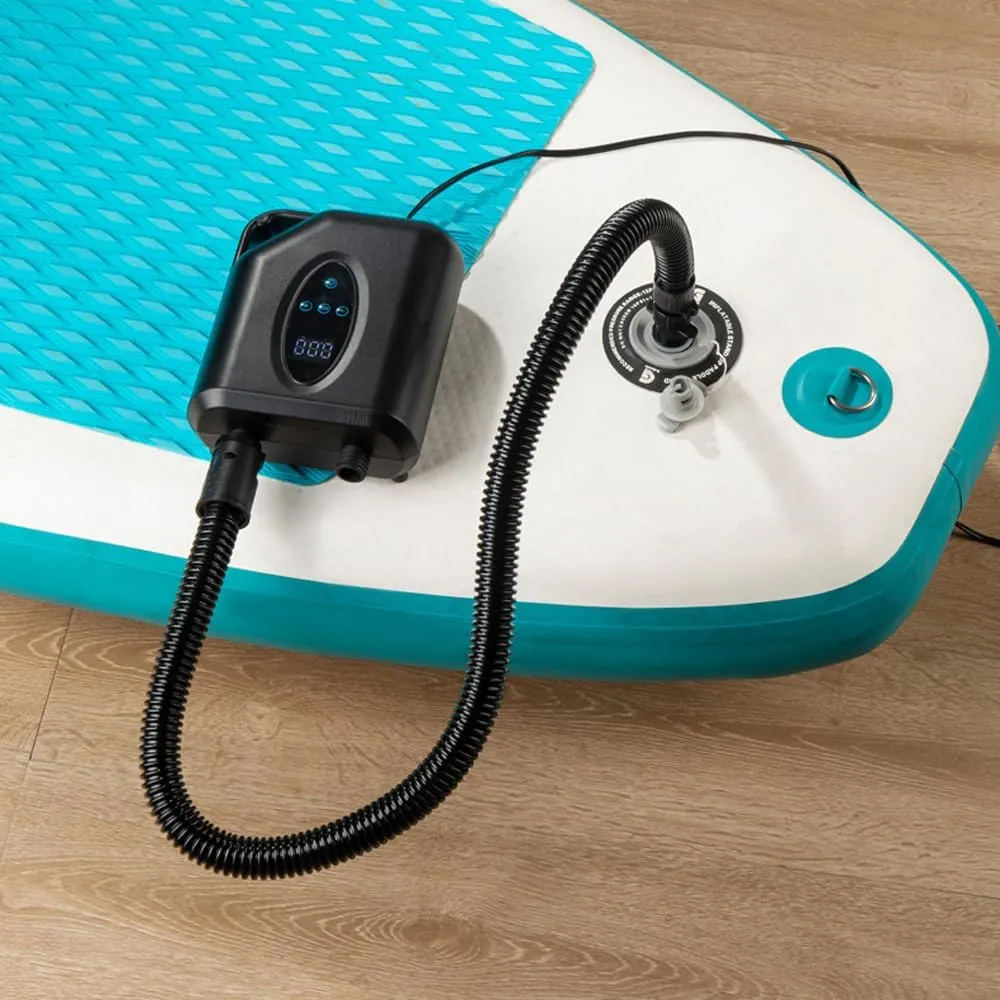 HXBER Portable Paddle Board Pump 20PSI High Pressure Electric Air Compressor Pump Inflation & Deflation Pump with 6 Nozzles for Inflatable Boat Pool Surfboard Stand-up Paddle Board