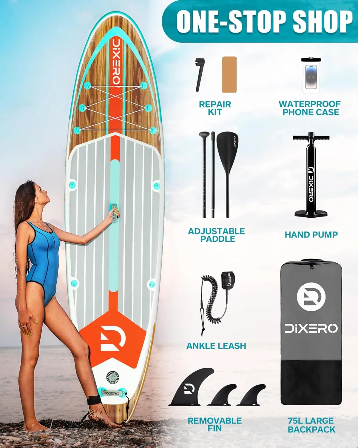 Inflatable Stand Up Paddle Board with SUP Accessories, Anti-Slip EVA Deck, 11'*33" Inflatable Paddle Boards for Adults & Youth of All Skill Levels