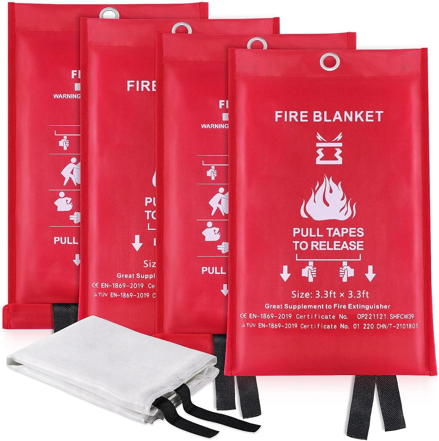 KITOSUN Fire Blanket for Kitchen Home Emergency - Fiberglass Blankets Fire Survival Suspension Flames Retardant Extinguisher Great for Stove Car Garage Office Camping Caravan BBQ Safety (4-Pack)