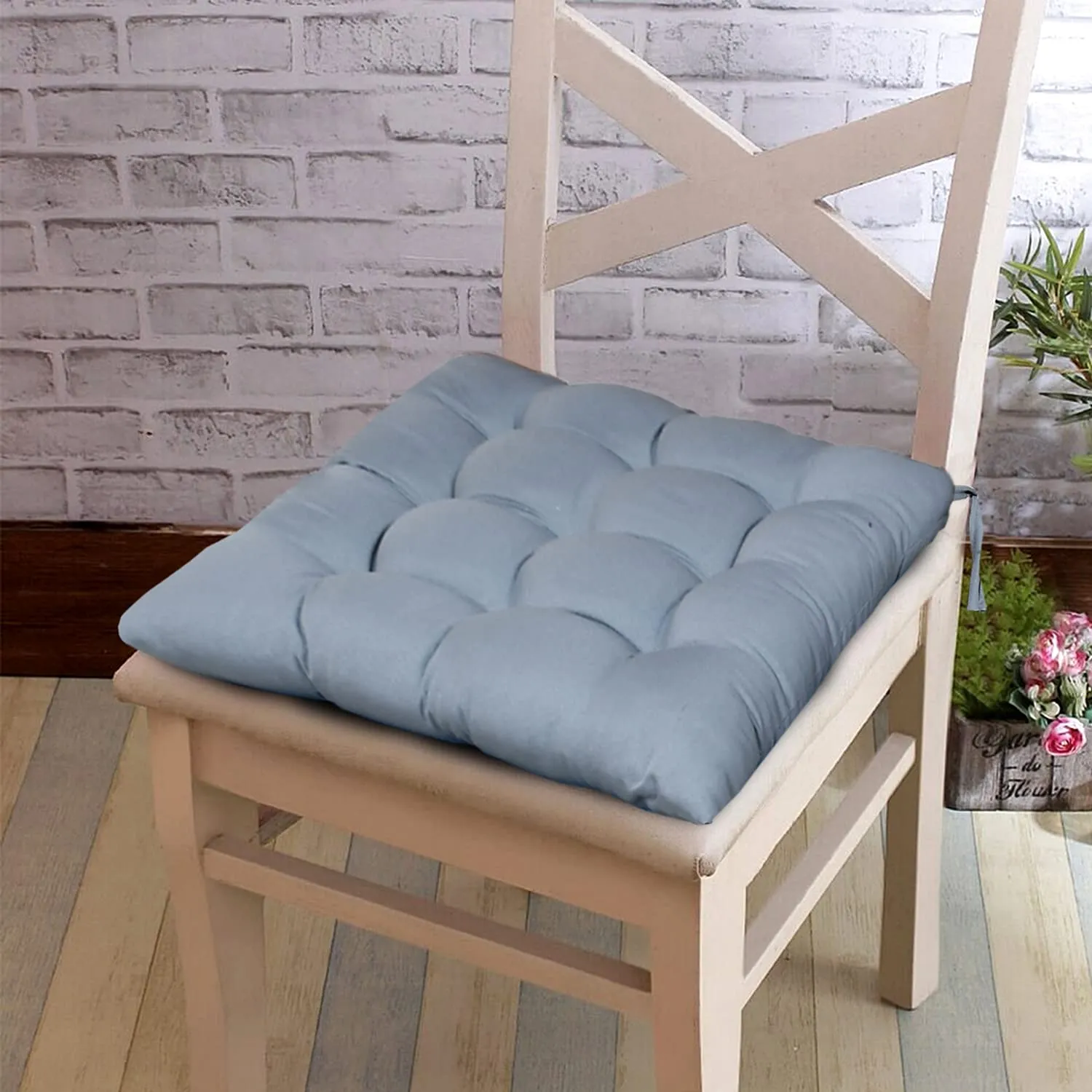 Kuber Industries Chair Pad | Chair Cushion Pad | Chair Cushion with Ties | Soft & Comfortable Sitting | Microfiber Square Cushion for Home-Office | (Grey)