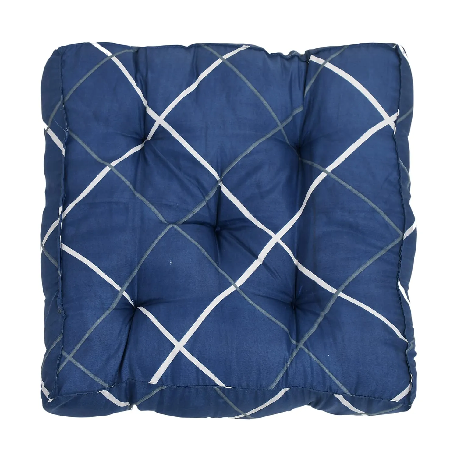 Kuber Industries Geomatric Printed Microfiber Square Chair Pad|Seat Cushion for Rocking Chair|Indoor/Outdoor, Pack of 4 (Blue)