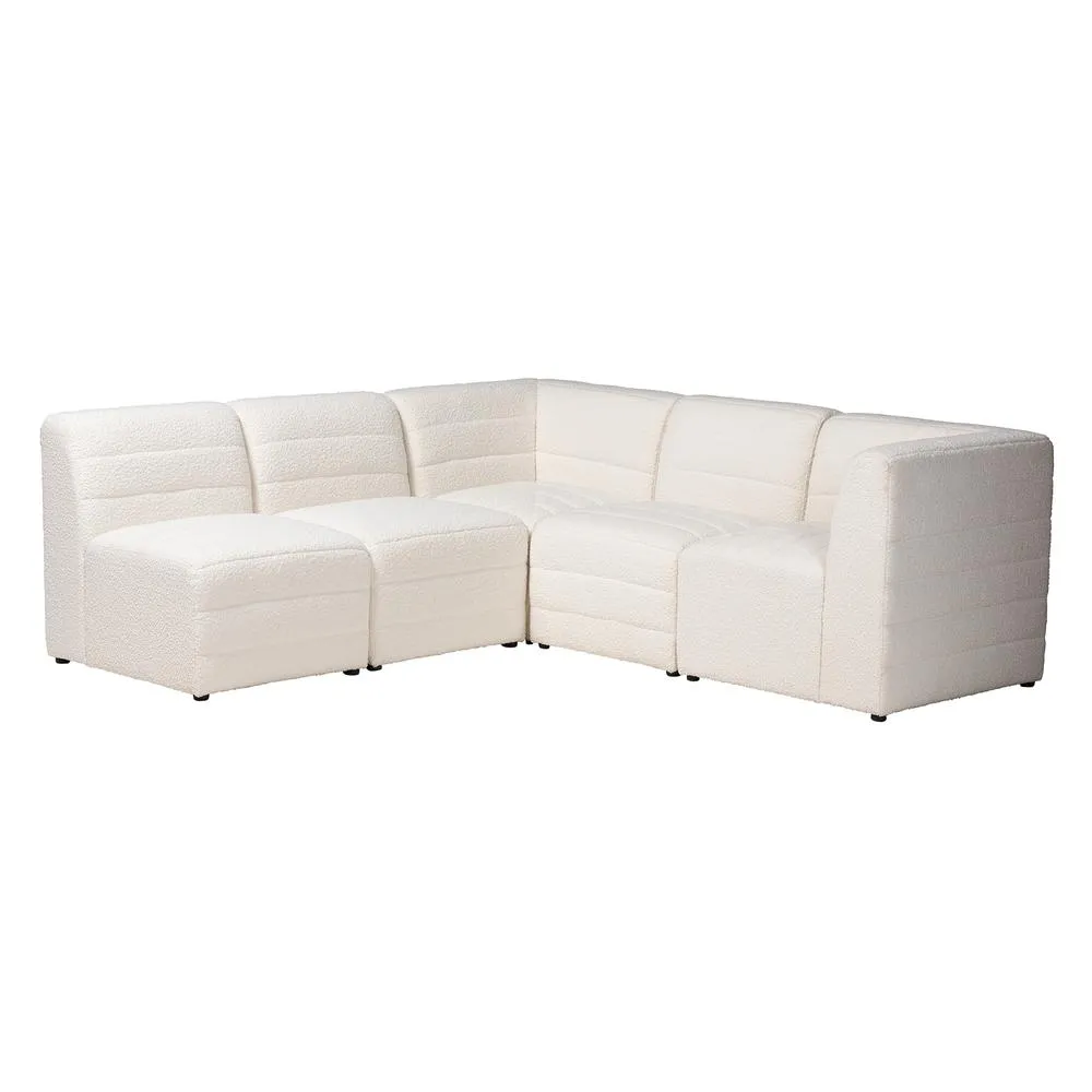 Maya Modern White Boucle Fabric 5-Piece Modular Sectional Sofa