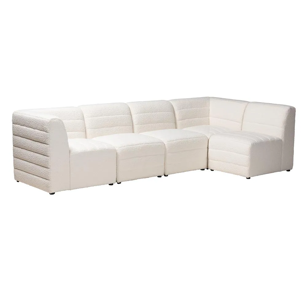 Maya Modern White Boucle Fabric 5-Piece Modular Sectional Sofa