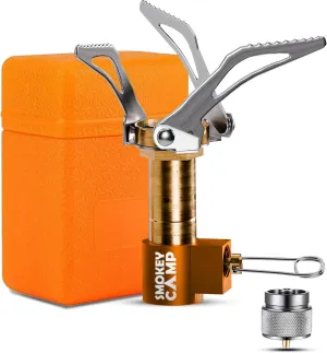 Mini 3000W Camping Stove, Ultralight Backpacking Camp Stove with a Carrying Case and an Additional Adapter, Compatable with Isobutane and Propane Tanks, Portable and Collapsible.