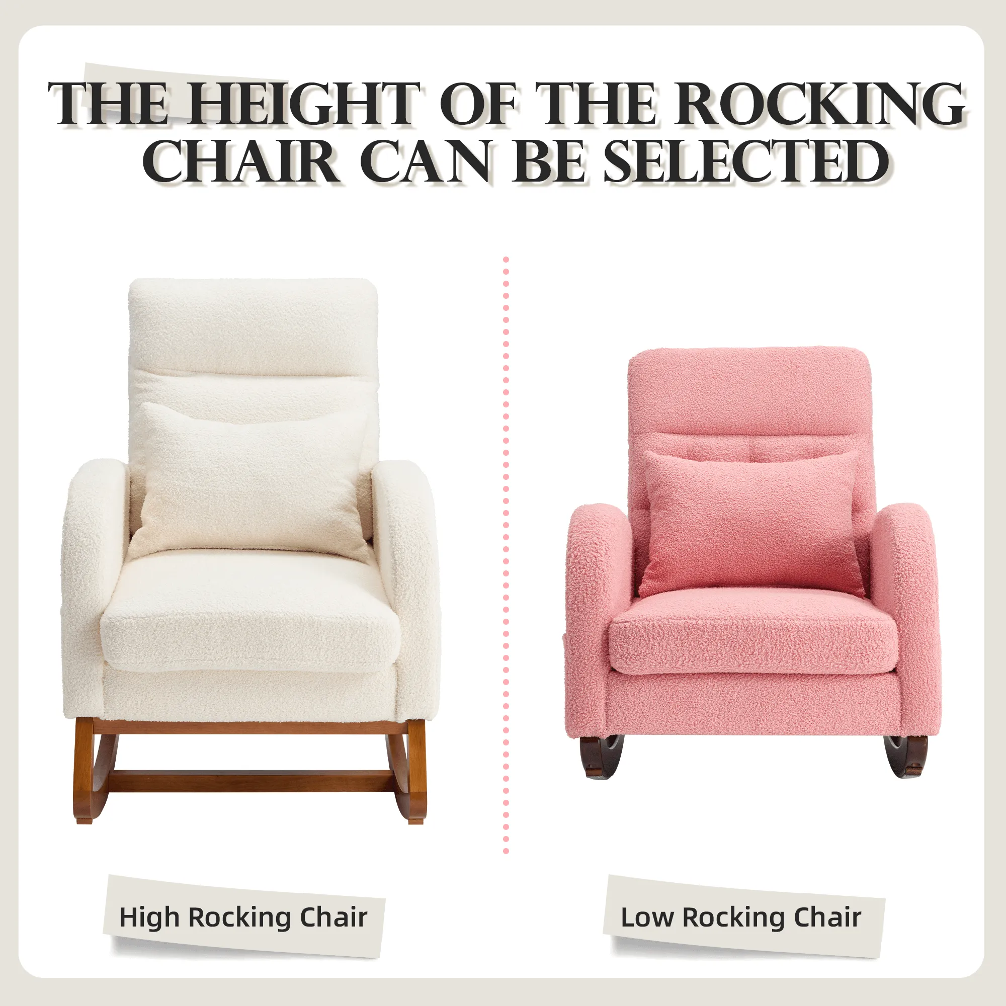 Modern Rocking Accent Chair with Blanket & Lumber Pillow, High Back Glider Chair Nursery Chair with Dual Side Pockets