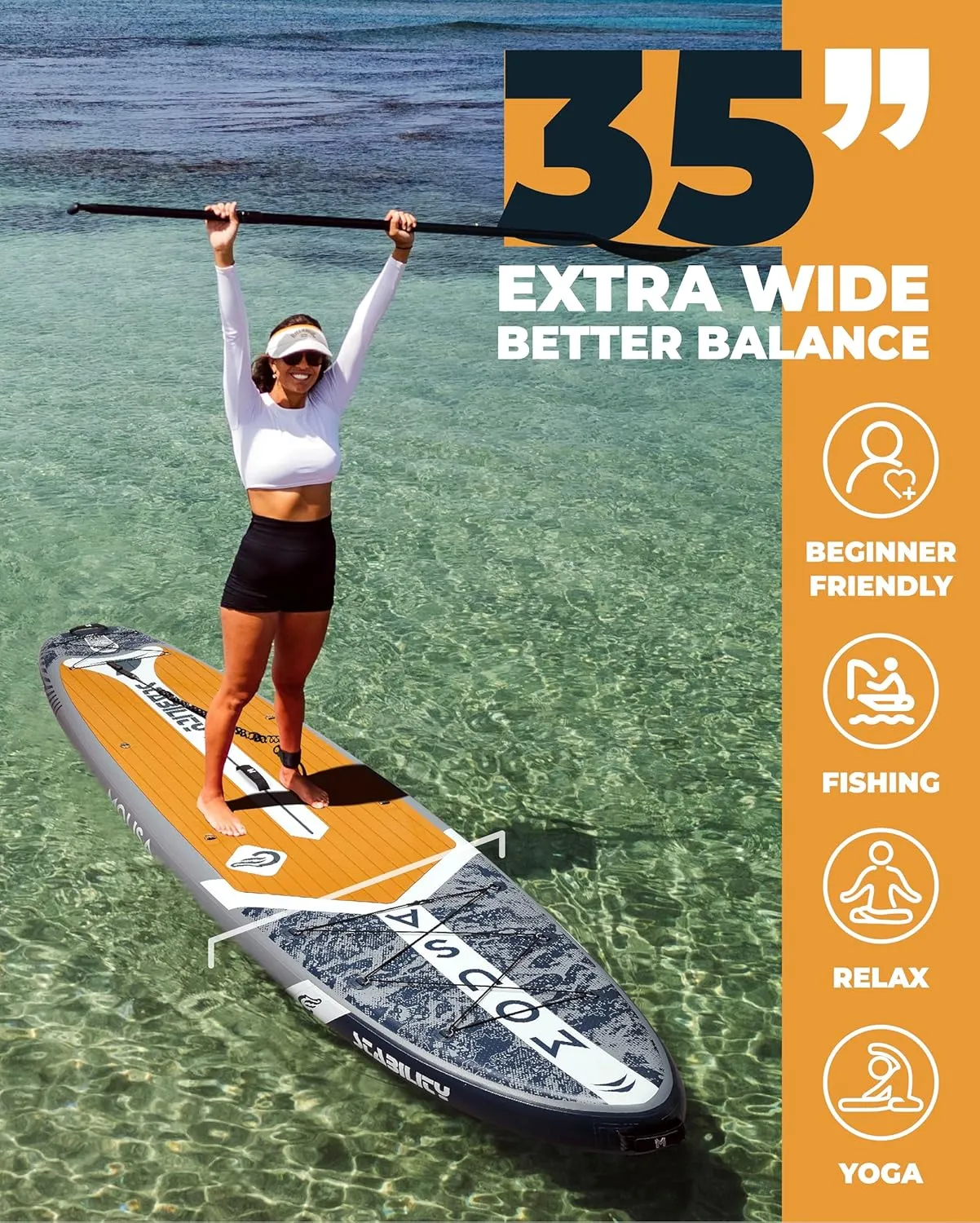 MOUSA 11'35" Extra Wide Inflatable Stand Up Paddle Board, Stable Paddleboard SUP for 2 People/Family, Anti-Slip Full EVA Deck, 3 Handles, 100L Backpack, All-Round Sup Board, Big Fin
