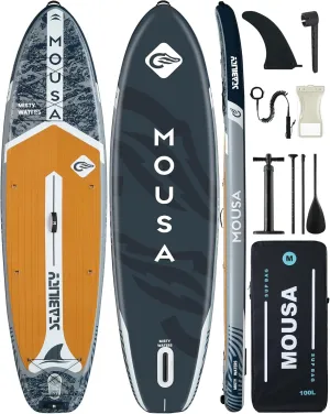 MOUSA 11'35" Extra Wide Inflatable Stand Up Paddle Board, Stable Paddleboard SUP for 2 People/Family, Anti-Slip Full EVA Deck, 3 Handles, 100L Backpack, All-Round Sup Board, Big Fin