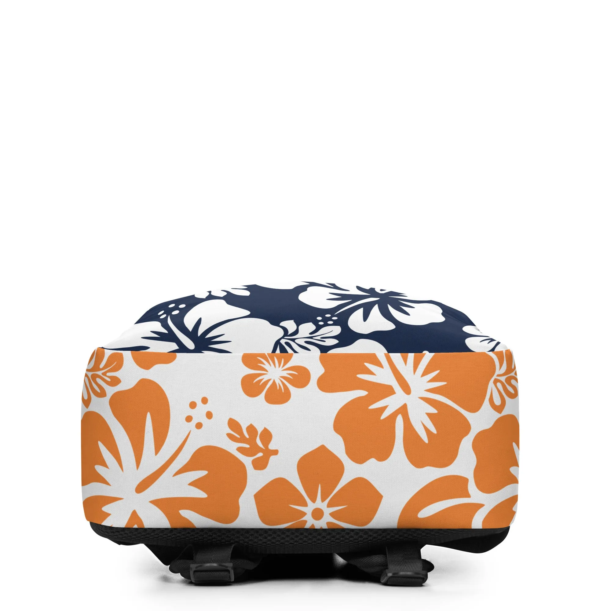 Navy Blue and Orange Hawaiian Print Backpack