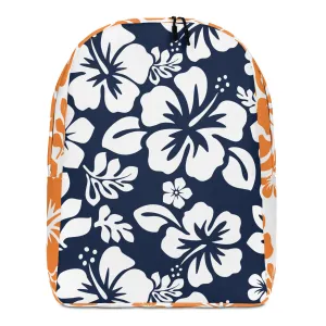Navy Blue and Orange Hawaiian Print Backpack