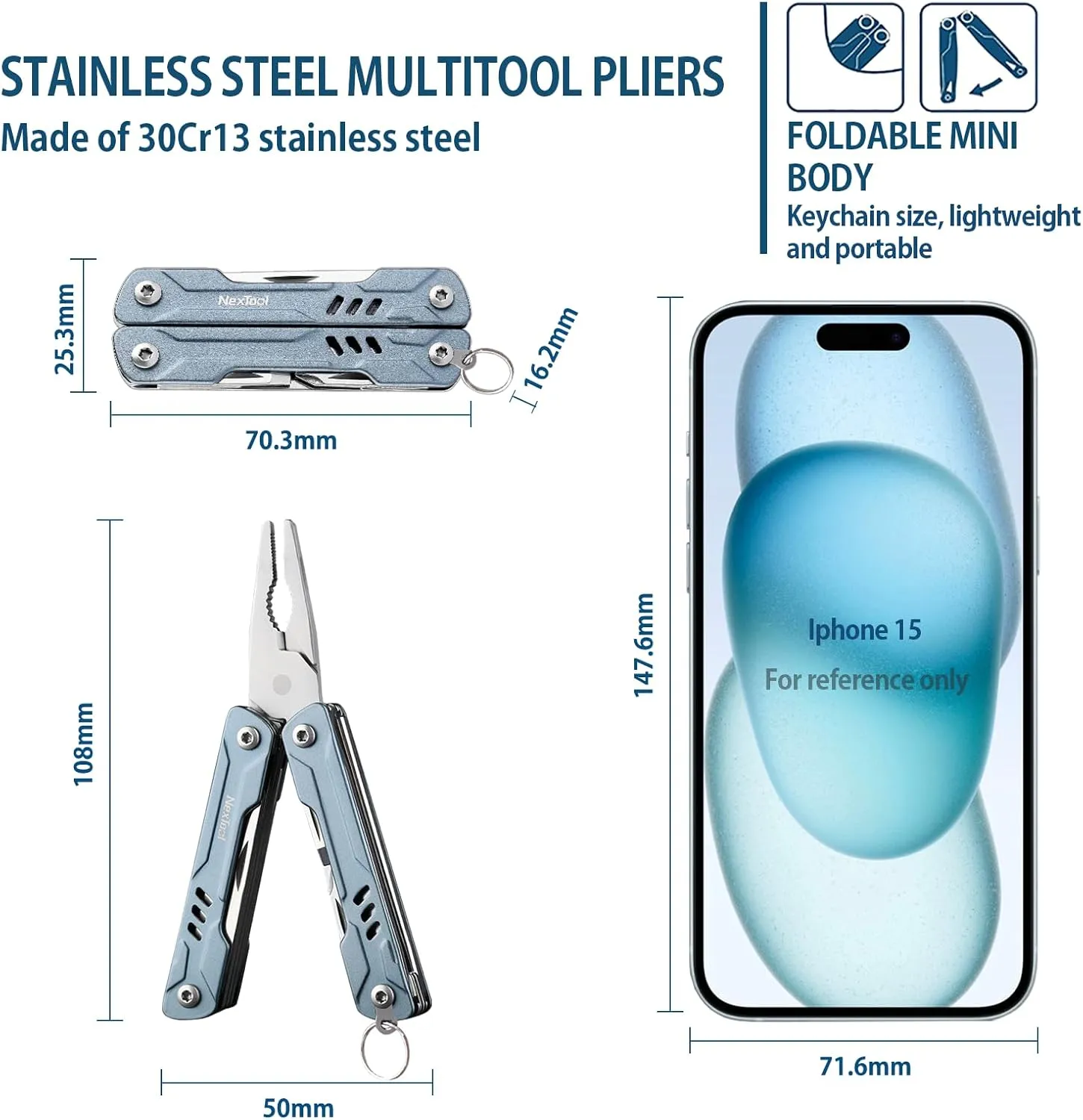 NexTool Keychain Multitool, Mini Multi Pliers with Pocket Knife, Screwdriver and Bottle&Can Opener, Pocket Tool, Father's Day Gifts from DaughterMini Sailor)