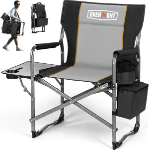 Overmont Oversized Lightweight Camping Chair - Comfortable Heavy Duty Foldable Directors Chairs with Side Table & Cooler Bag for Outside Camp Beach Picnic Lawn and Fishing Supports 400lbs