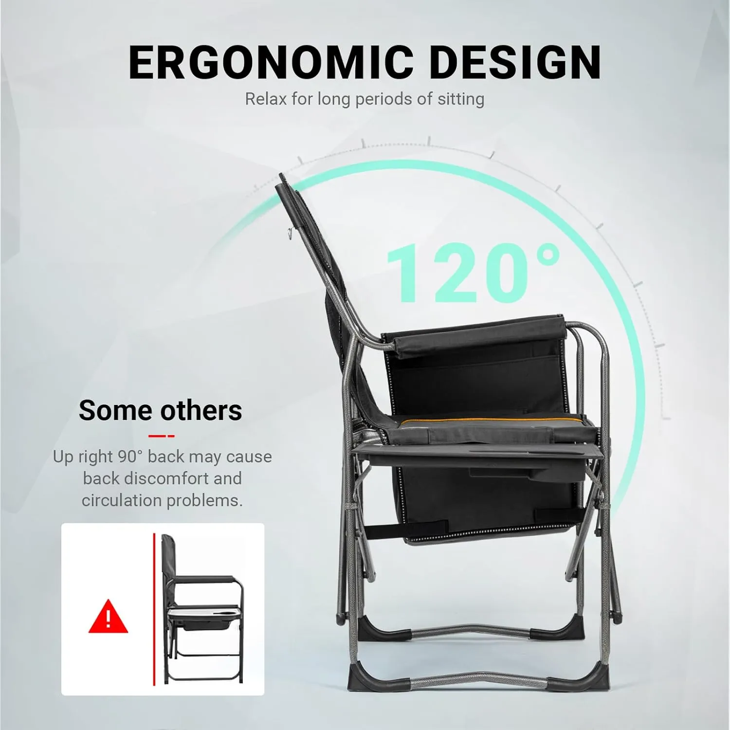 Overmont Oversized Lightweight Camping Chair - Comfortable Heavy Duty Foldable Directors Chairs with Side Table & Cooler Bag for Outside Camp Beach Picnic Lawn and Fishing Supports 400lbs