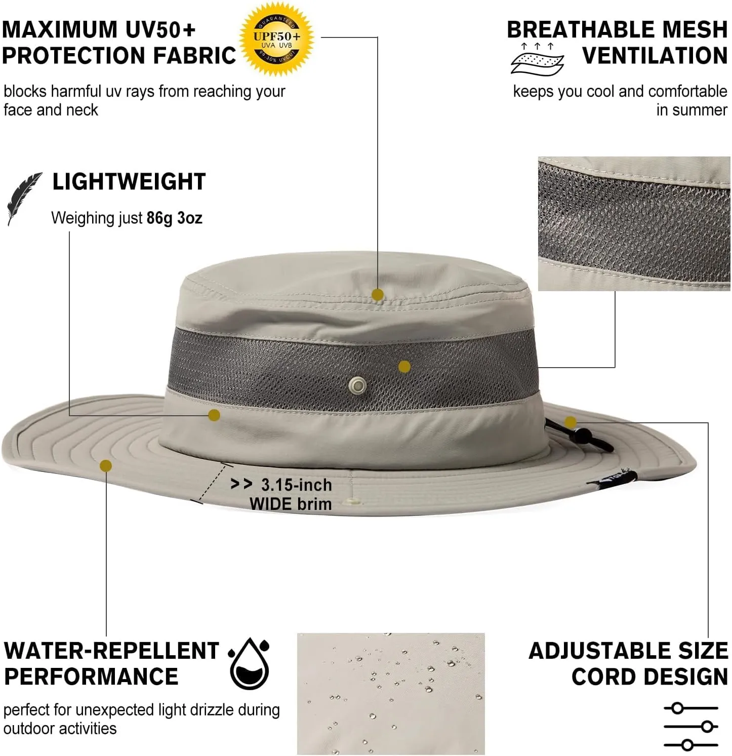 Oversized XL XXL Mens Waterproof UPF50  Golf Bucket Sun Hats Big Head Boonie Safari Wide Brim Fishing