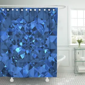 PKNMT Sapphire Blue Sparkling Diamonds Bling Stone Jewel Ring Crystal Polyester Shower Curtain 60x72 inches