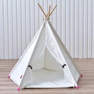 Removable and Washable Canvas Fabric Pet Nest Pet Tent, Size:60x60x70cm, Style:Spiked Lace (without Pad)