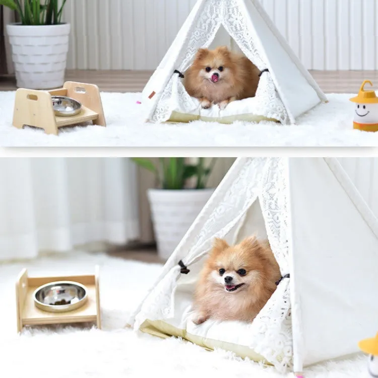 Removable and Washable Canvas Fabric Pet Nest Pet Tent, Size:60x60x70cm, Style:Spiked Lace (without Pad)