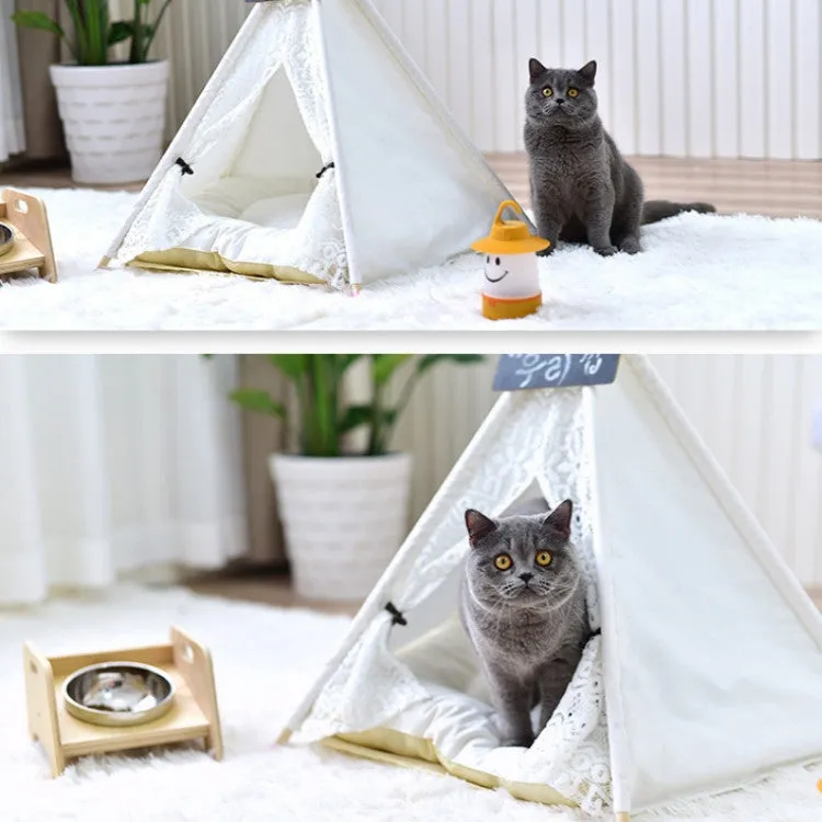 Removable and Washable Canvas Fabric Pet Nest Pet Tent, Size:60x60x70cm, Style:Spiked Lace (without Pad)