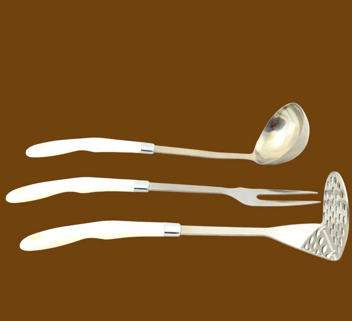 Serving Utensils Set with White Storage Hanging Stand
