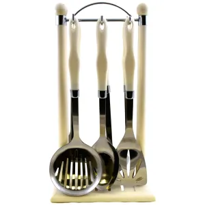 Serving Utensils Set with White Storage Hanging Stand